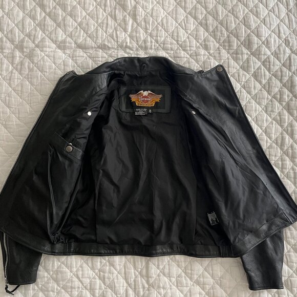 Harley Davidson Black Leather Biker Moto Jacket Coat Women's Small - Picture 5 of 7